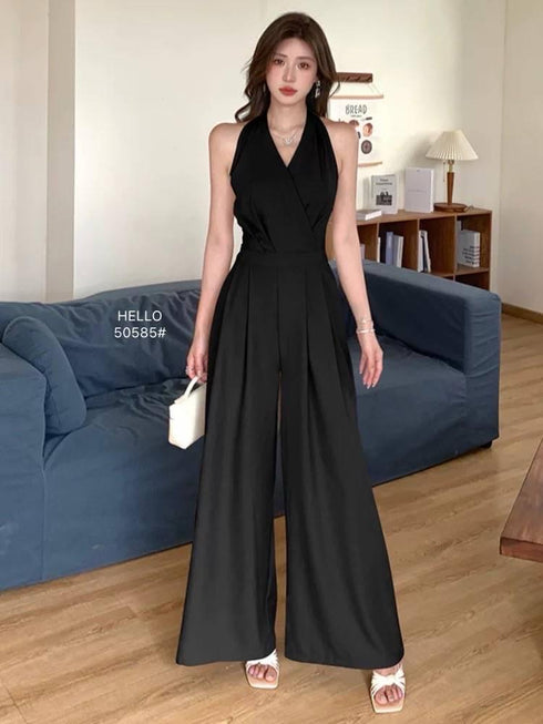 V-neck Halter Neck Sleeveless Jumpsuit
